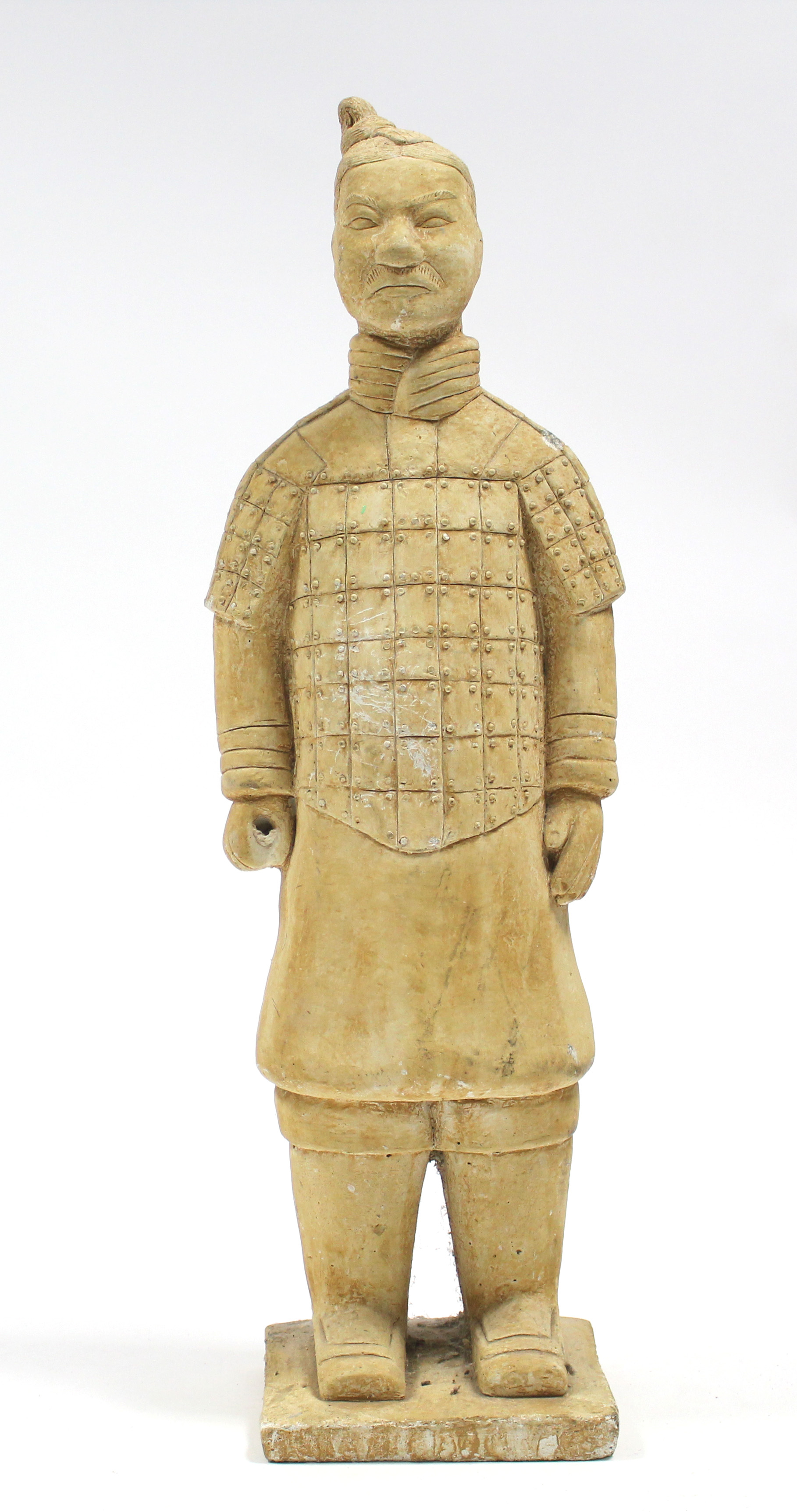 A plaster replica of a Qin dynasty terracotta soldier tomb figure; 29” high.