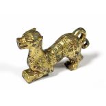 A RARE CHINESE ARCHAIC GILT-BRONZE TIGER TALLY (HU FU), Qin Dynasty, 221-206BC. The crouching