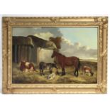 J. F. WHEELER (fl. 1860’s – 1880’s). A horse, donkey, goats, & an ox in a farmyard. Signed with