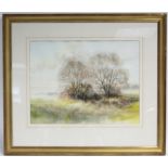 R. J. MESSER (contemporary). A rural landscape with trees to the fore. Signed lower right; 12” x