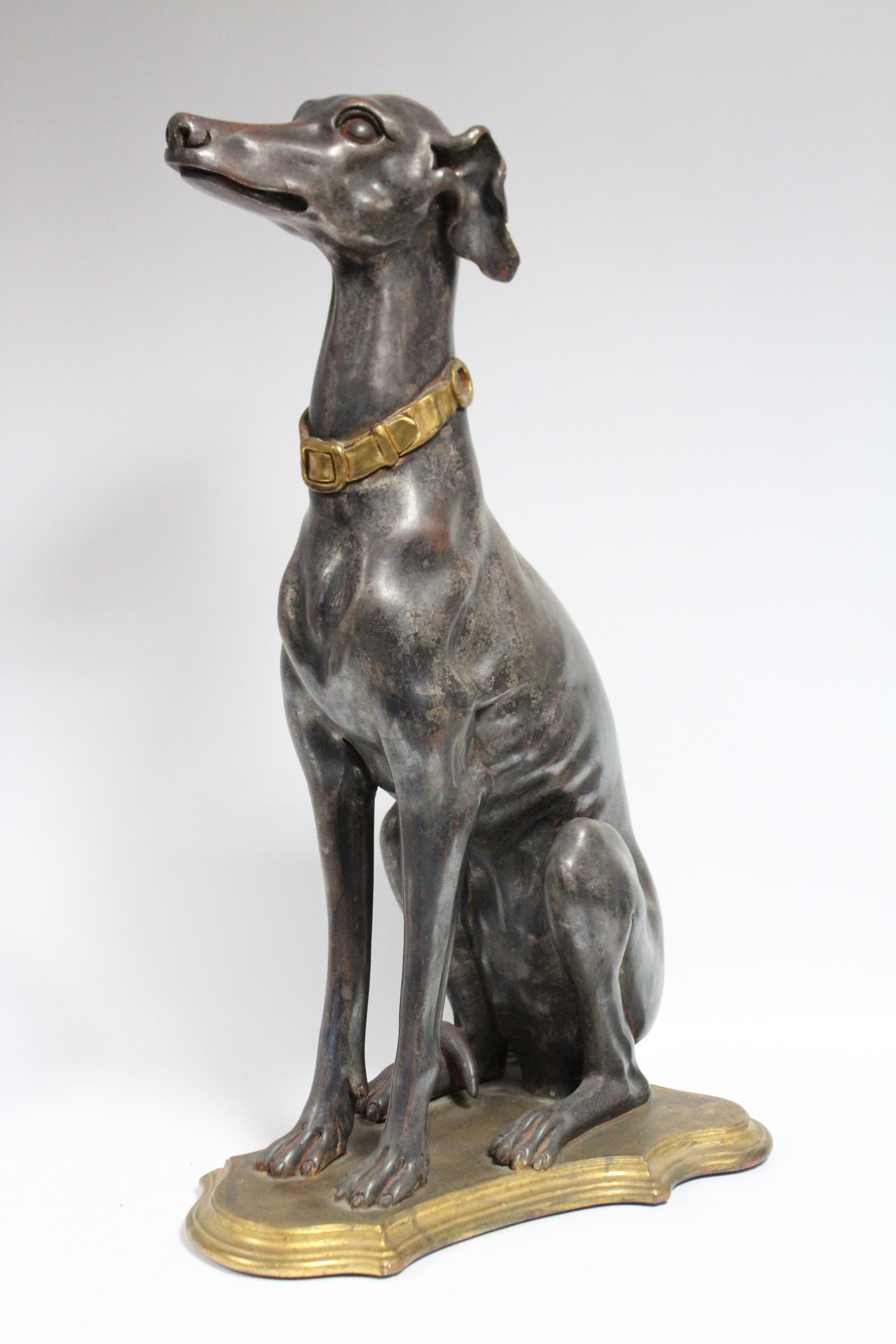 A painted composition model of a seated greyhound, on shaped plinth base; 30¼” high. - Image 2 of 2