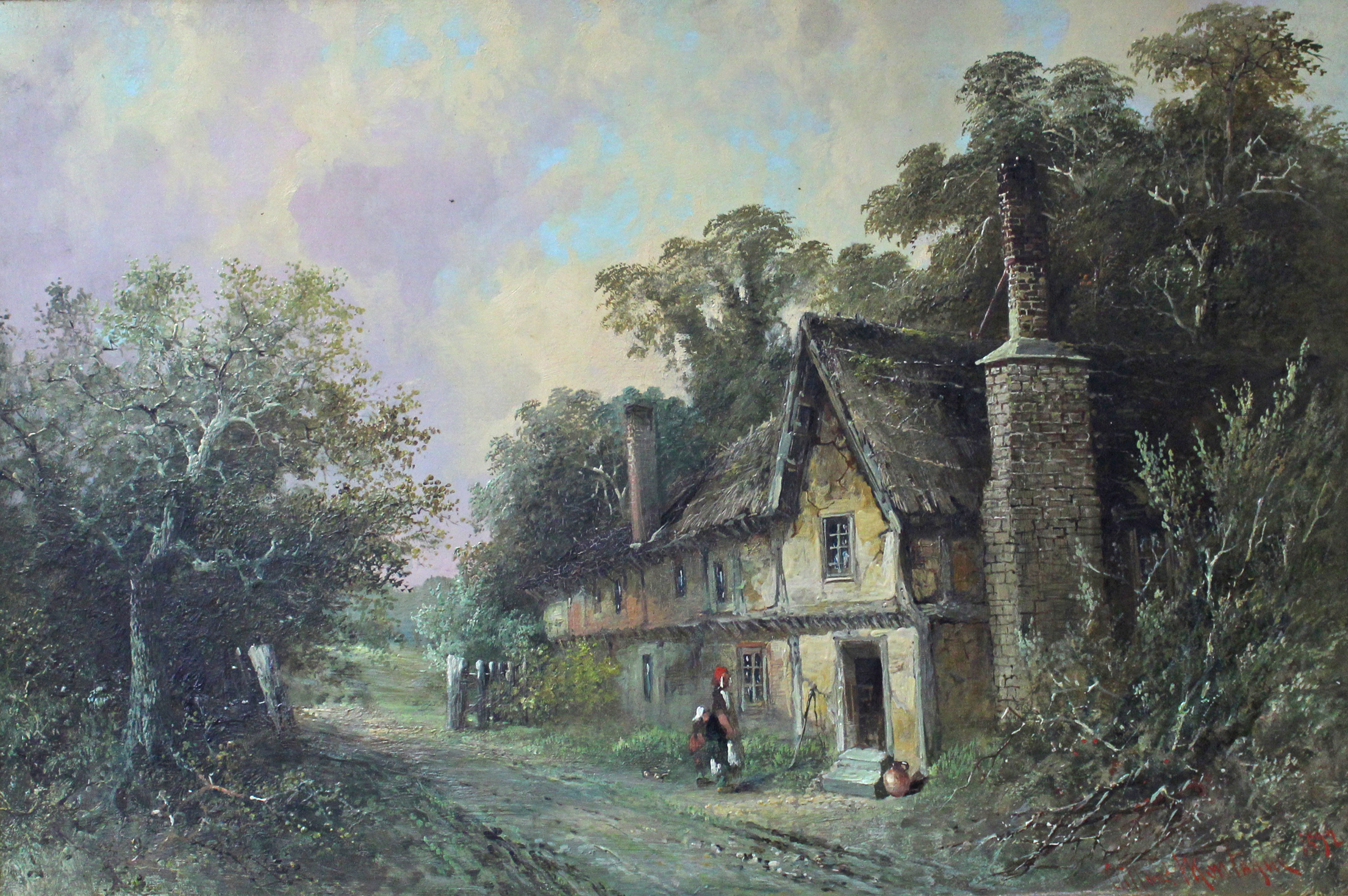 CLIFFORD MONTAGUE (fl. 1845-1901). A rural scene titled: “Cottage Near Stratford-on-Avon”.