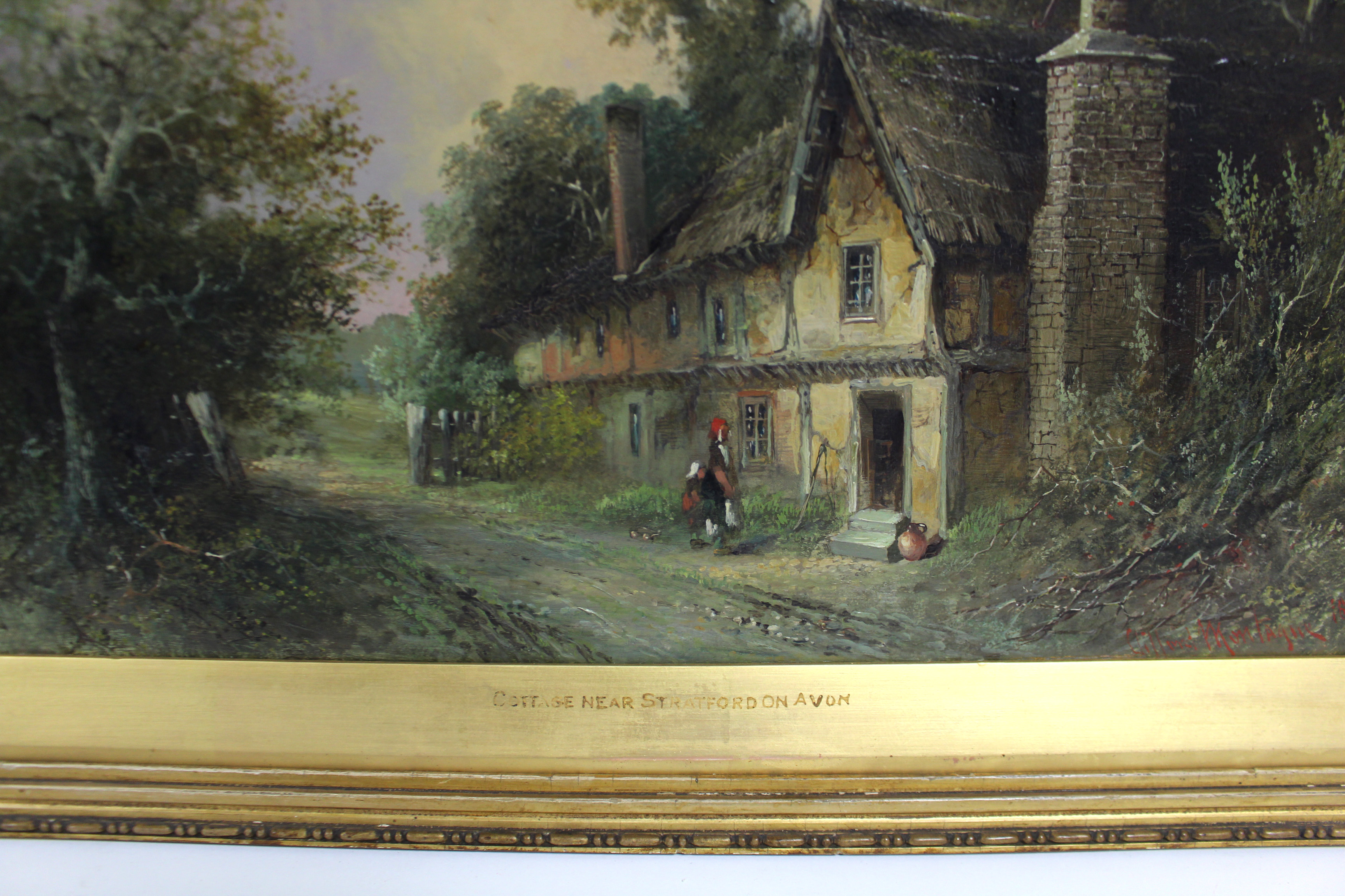 CLIFFORD MONTAGUE (fl. 1845-1901). A rural scene titled: “Cottage Near Stratford-on-Avon”. - Image 3 of 5
