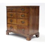 A GEORGE II INLAID WALNUT CHEST, with crossbanded top, fitted four long graduated drawers with later