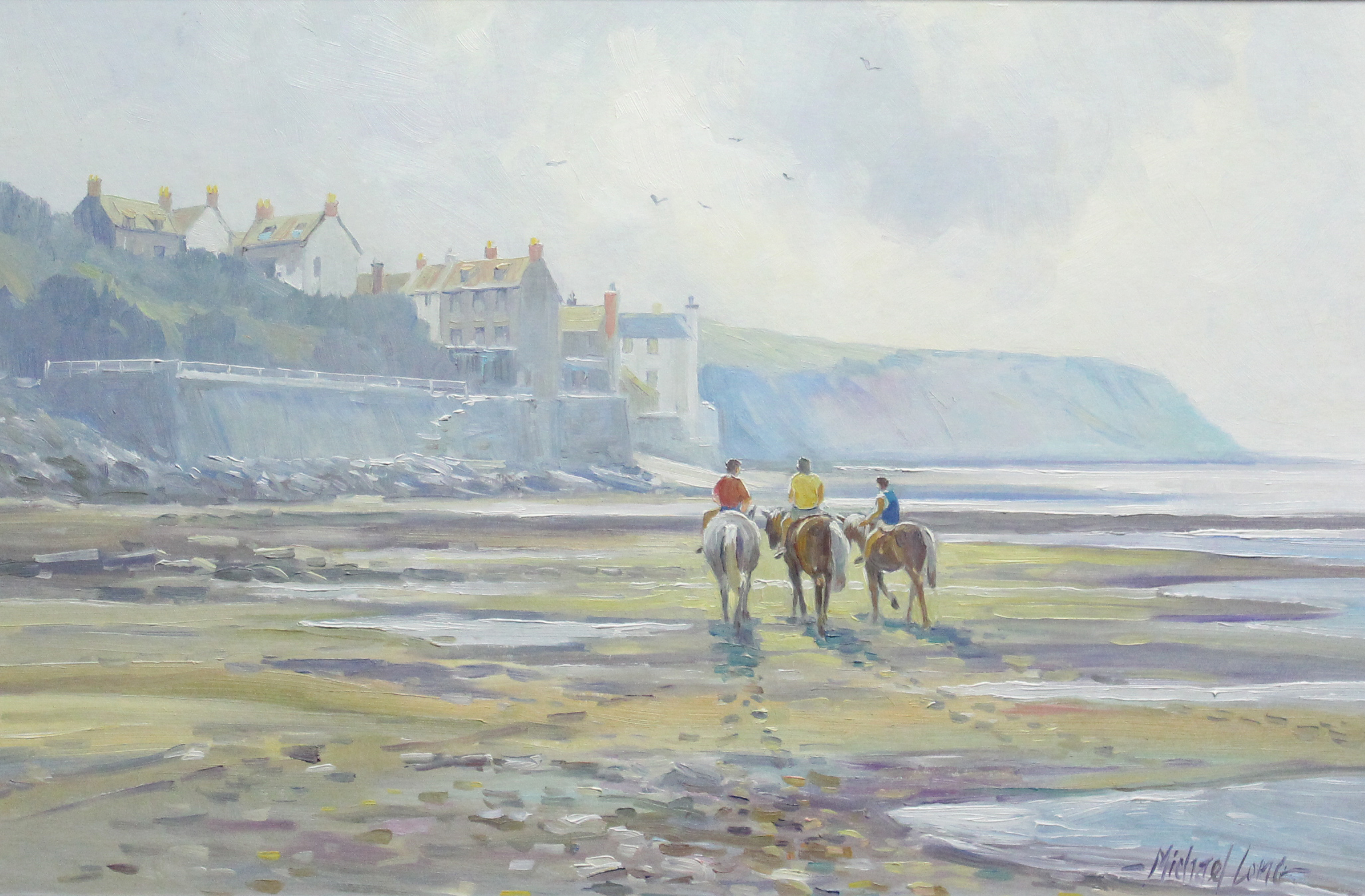 MICHAEL LONG (Bristol Savages; contemporary). A coastal scene with figures riding ponies on the