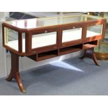 A mahogany-finish & brass-mounted rectangular shop counter display unit, with glazed top, sides, &