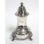 A George VI silver baluster-shaped sugar caster on three lion-mask & paw feet, 5½” high; Sheffield