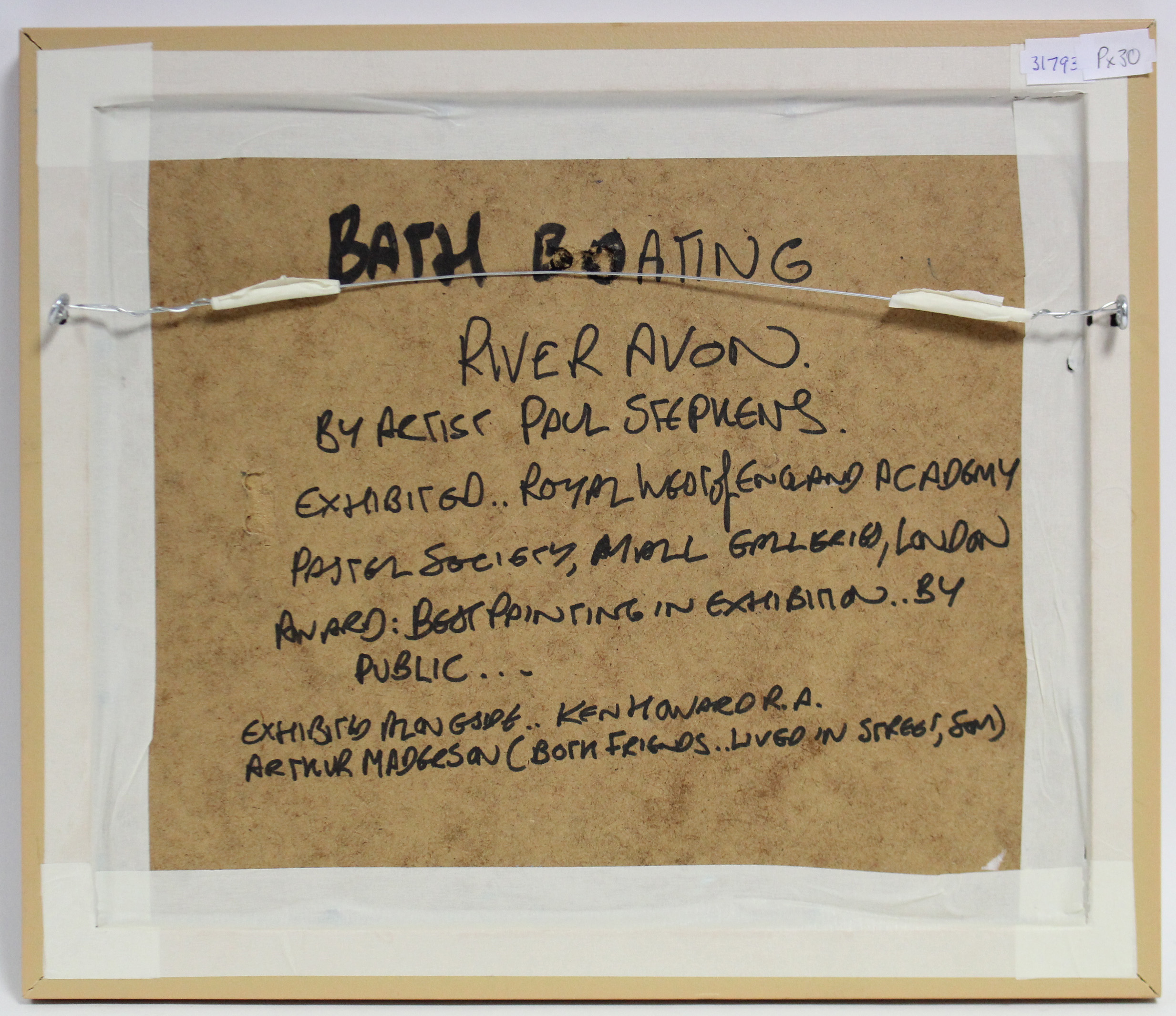 PAUL STEPHENS (contemporary). “Bath Boating, River Avon”. Signed with initials & inscribed verso; - Image 2 of 2