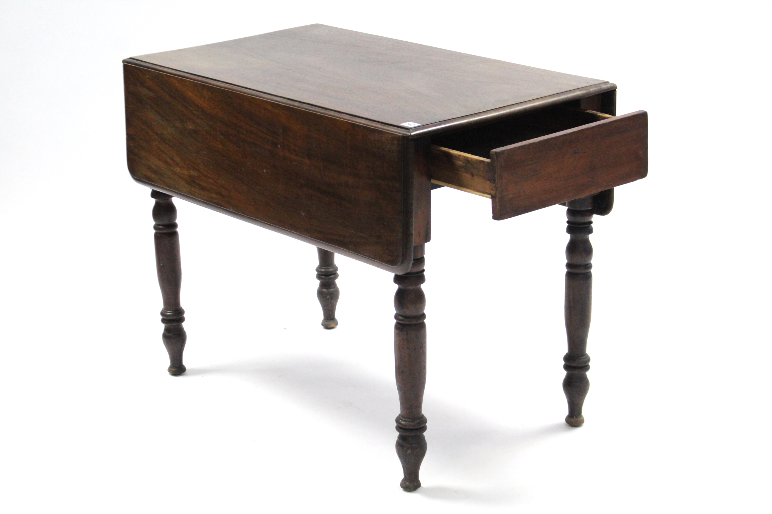 A late Victorian mahogany Pembroke table fitted end drawer, & on ring-turned tapered legs, 38” - Image 2 of 2