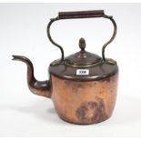 A 19th century copper circular kettle with acorn finial to lid, 11½” high; & four items of