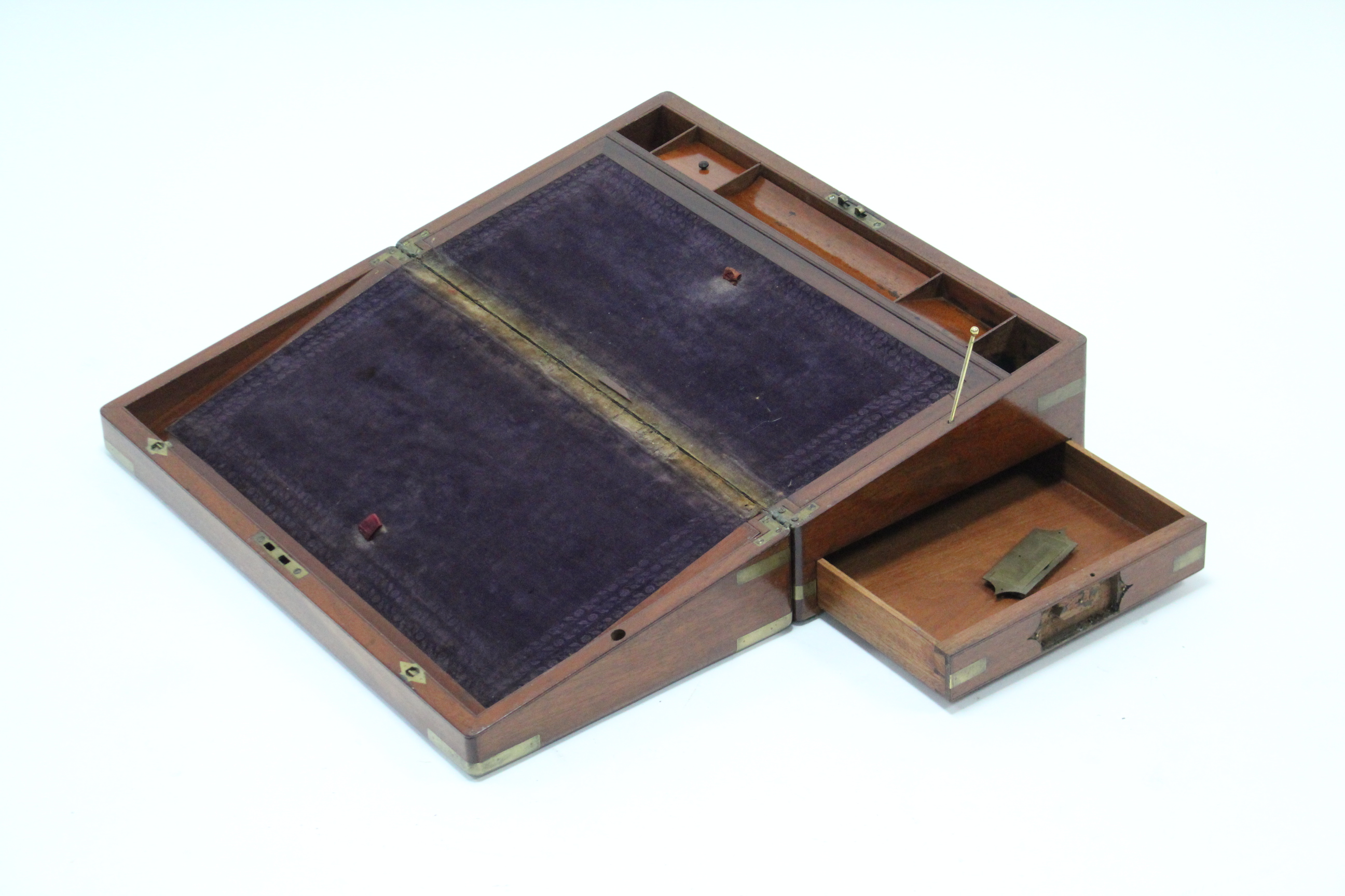 A 19th century brass-mounted mahogany large writing slope with fitted interior (split to top), - Image 2 of 3