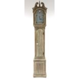 A modern longcase clock with battery-operated movement, & in limed oak finish case, 75½” high.