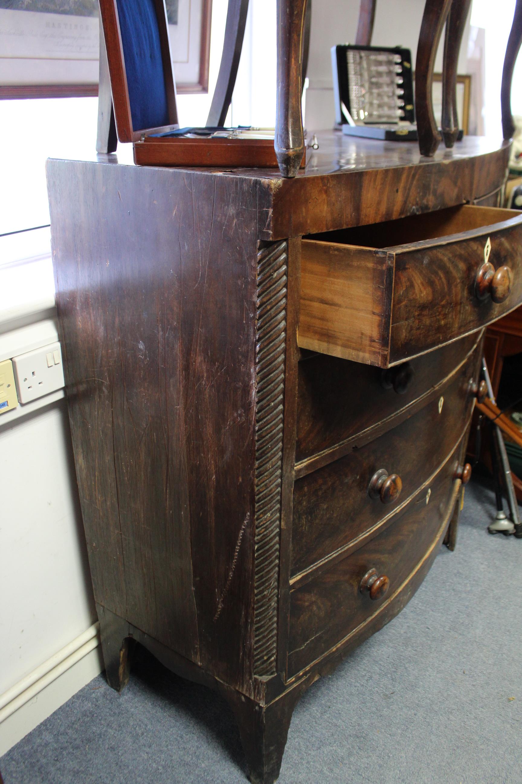 A 19th century mahogany chest, fitted two short & three long graduated drawers with turned knob - Image 3 of 5