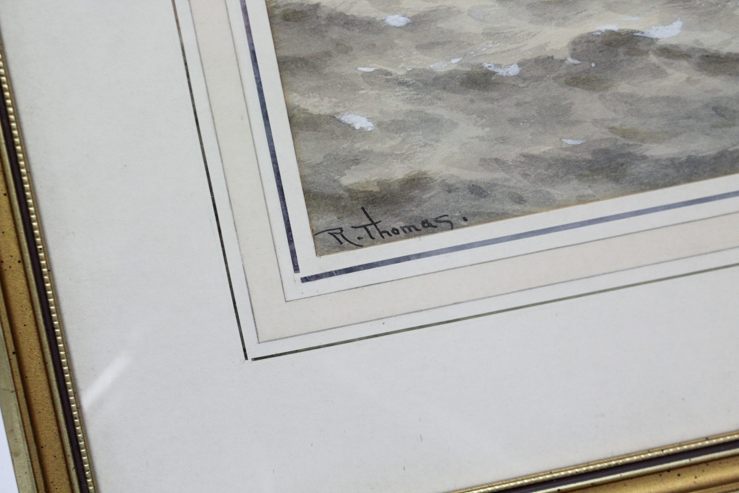 A watercolour painting of a stormy coastal landscape with sailing boat to the fore, titled to - Image 2 of 3