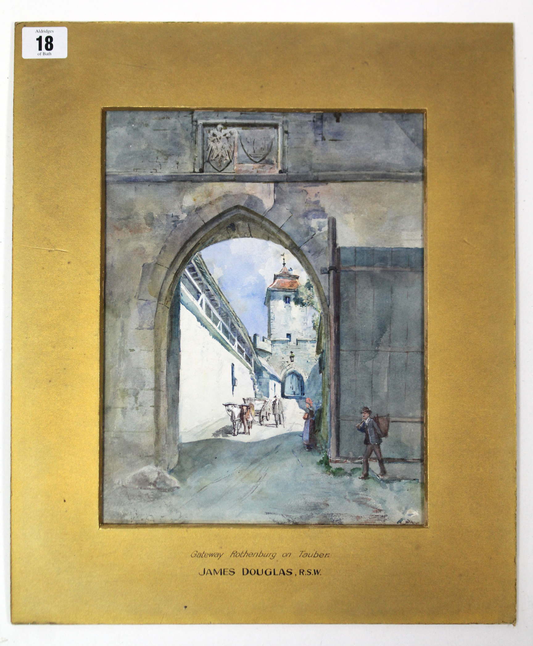 A late 19th/early 20th century watercolour painting by James Douglas, R.S.W. titled “Gateway
