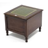 A late Victorian mahogany box commode inset gilt-tooled green leather to the hinged lift-lid, & on