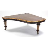 A 19th century mahogany crossbanded low coffee table, (converted from a baby grand piano), with