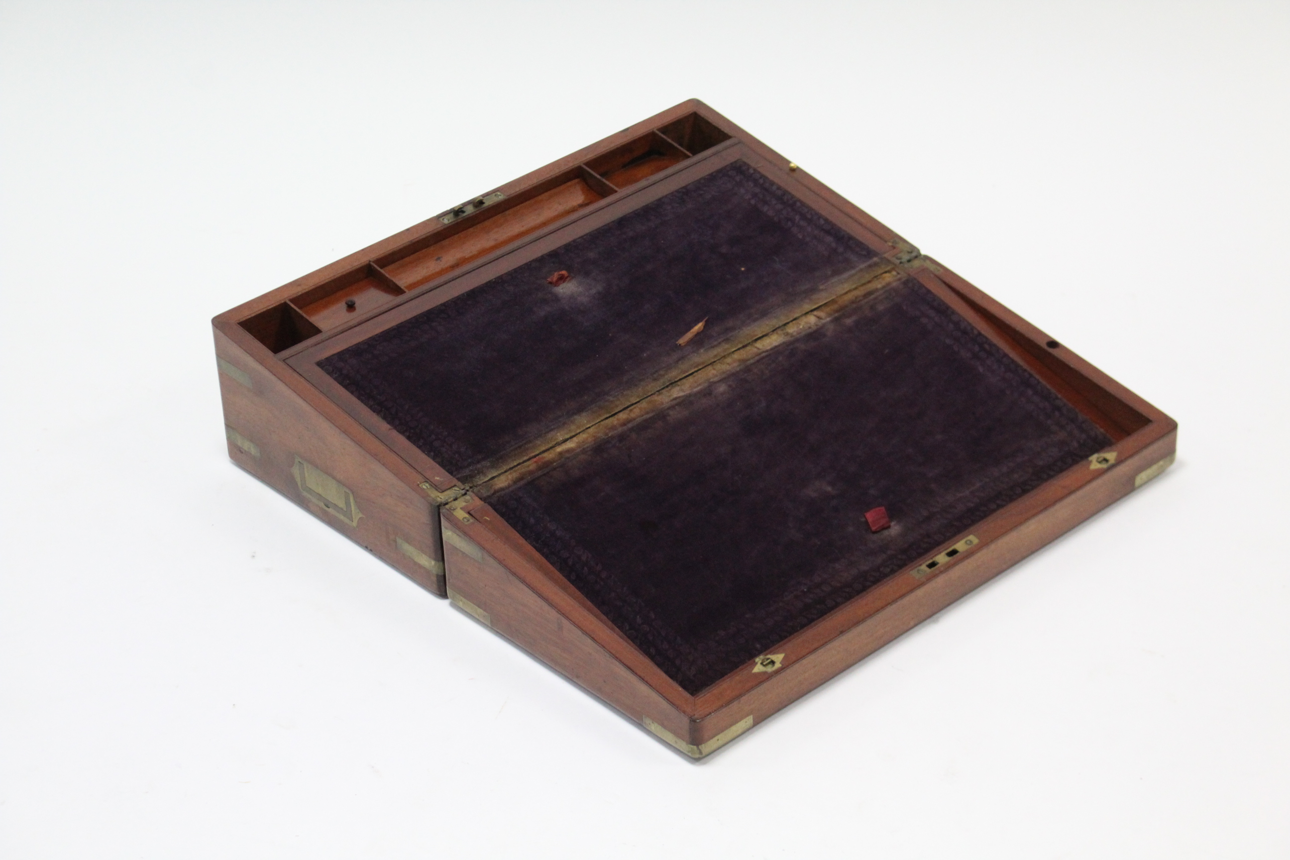 A 19th century brass-mounted mahogany large writing slope with fitted interior (split to top), - Image 3 of 3