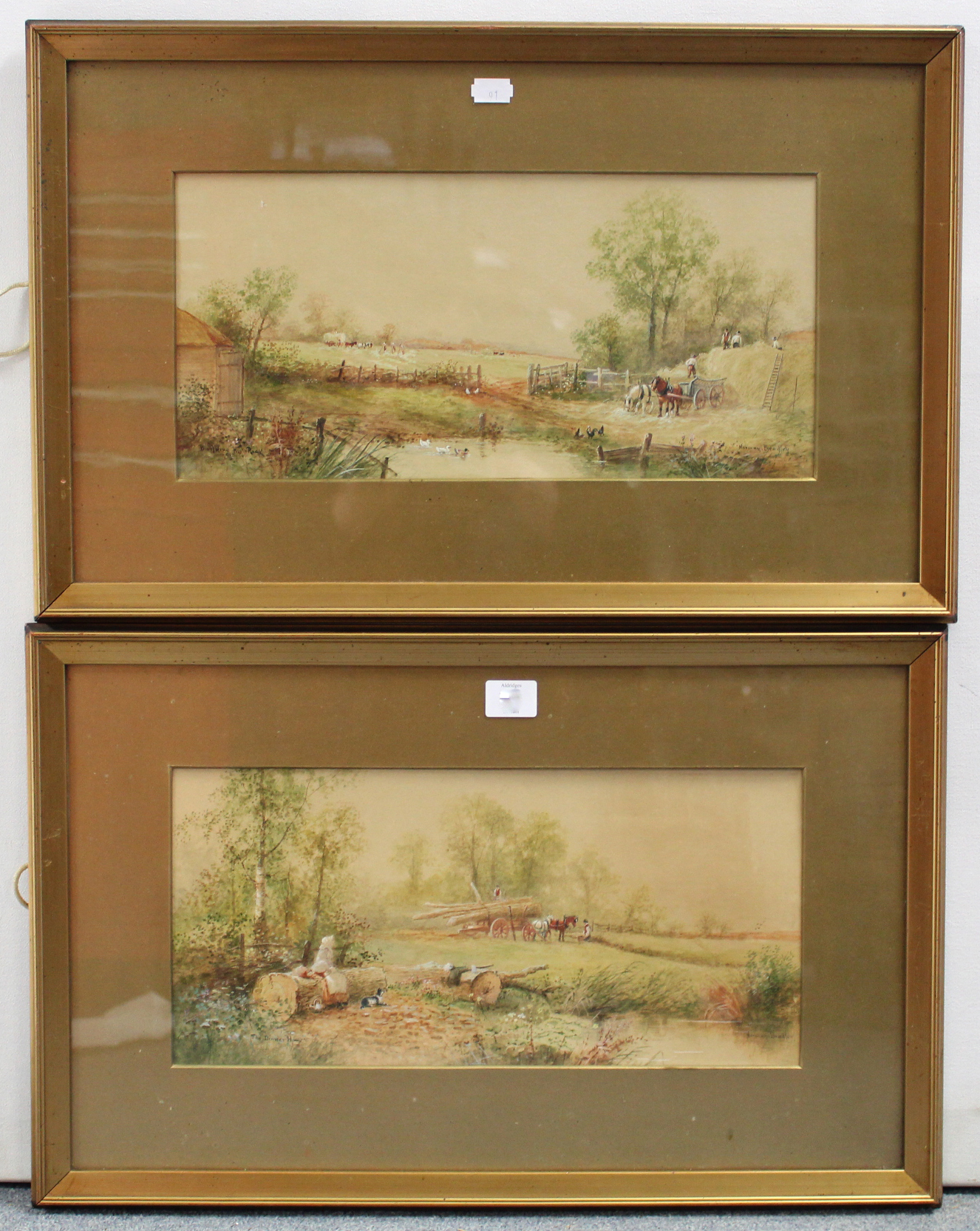 A pair of early 20th century watercolour paintings by Norman Bradley – rural scenes titled “Building