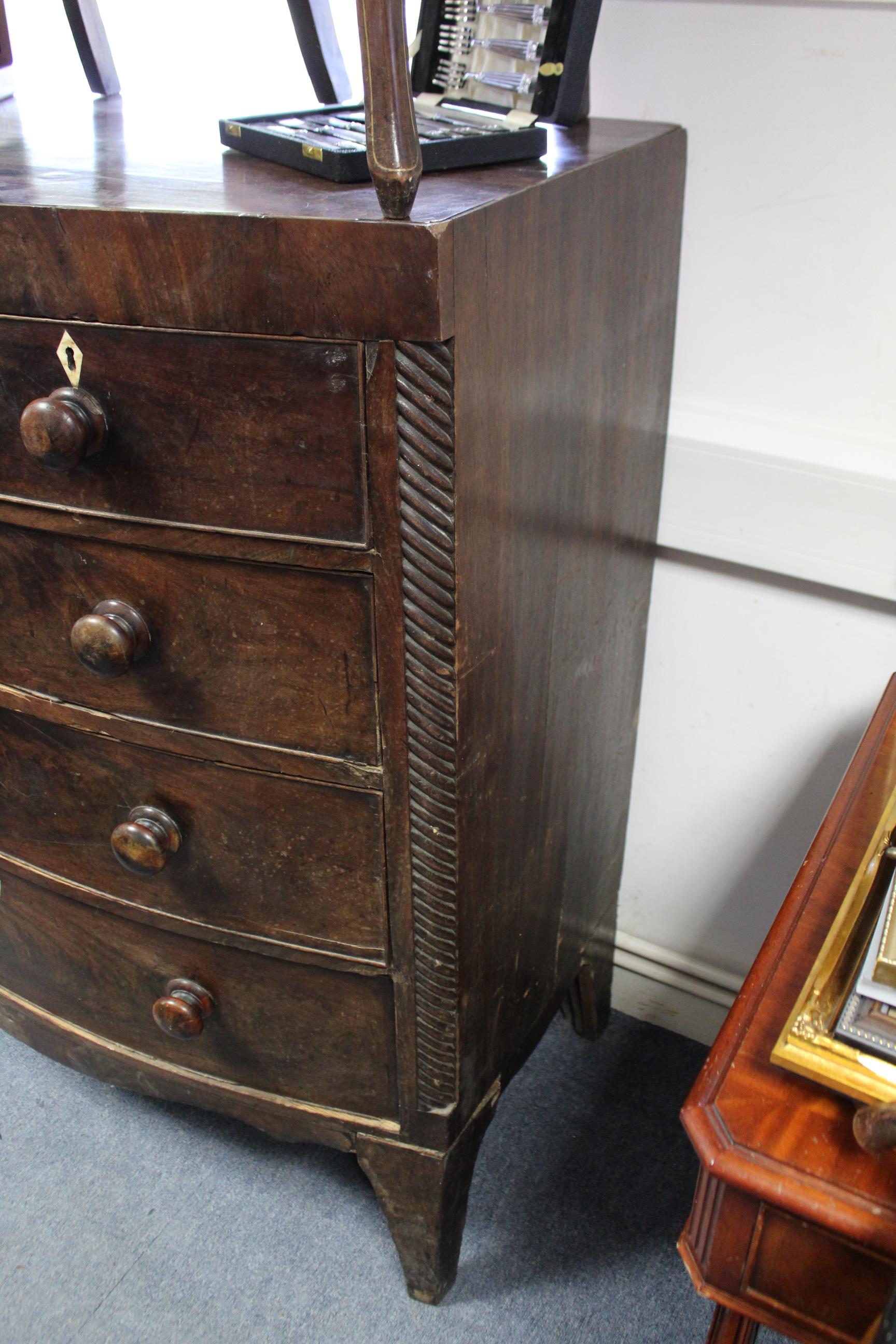 A 19th century mahogany chest, fitted two short & three long graduated drawers with turned knob - Image 4 of 5