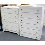 A white painted mahogany chest, fitted five long drawers with turned knob handles, 30” wide x 40½”