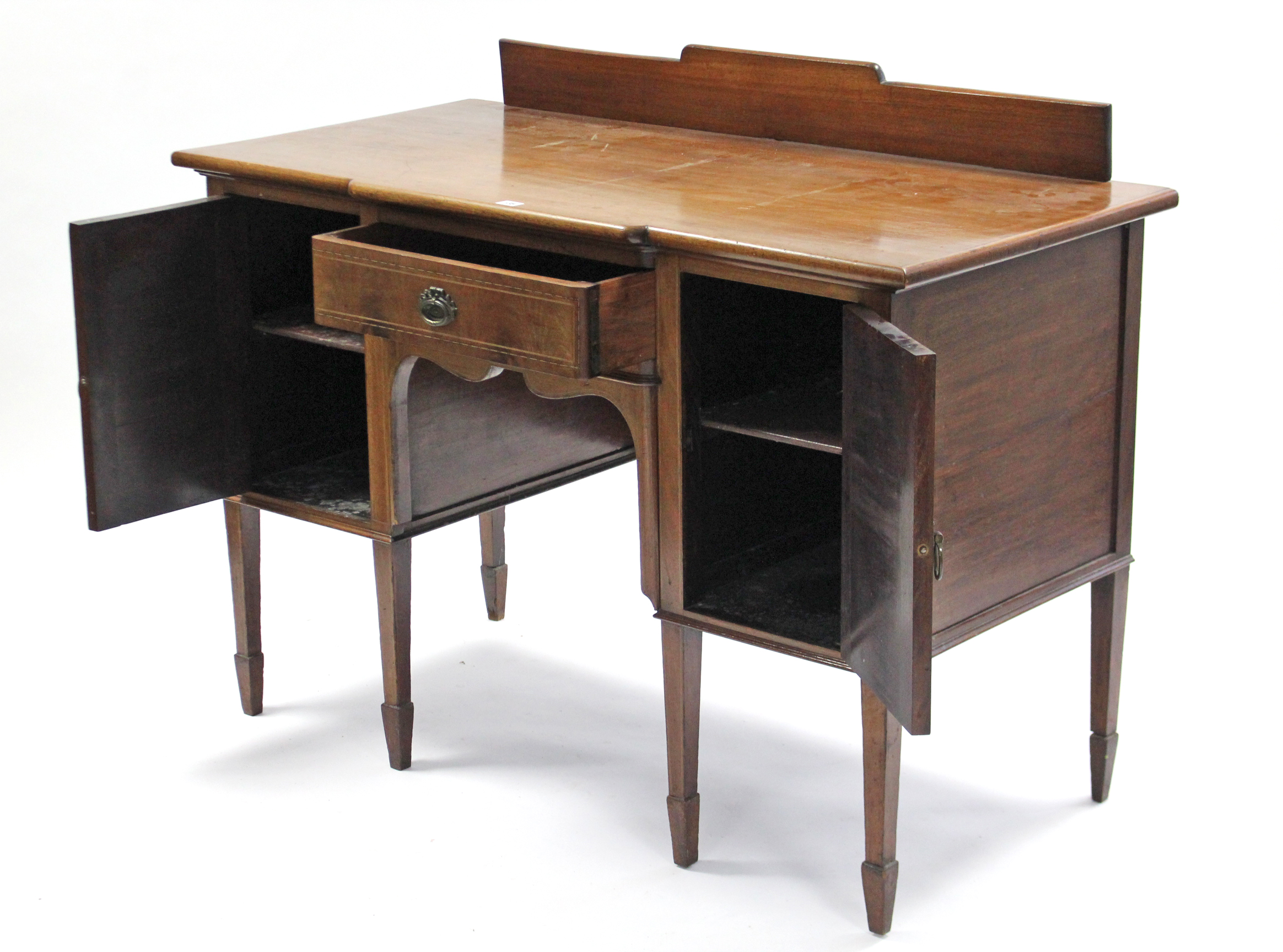 An Edwardian mahogany small break-front sideboard, fitted centre frieze drawer flanked by cupboard - Image 2 of 3