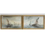 A pair of watercolour paintings of seascapes, each with sailing boats to the fore, signed Y. D.