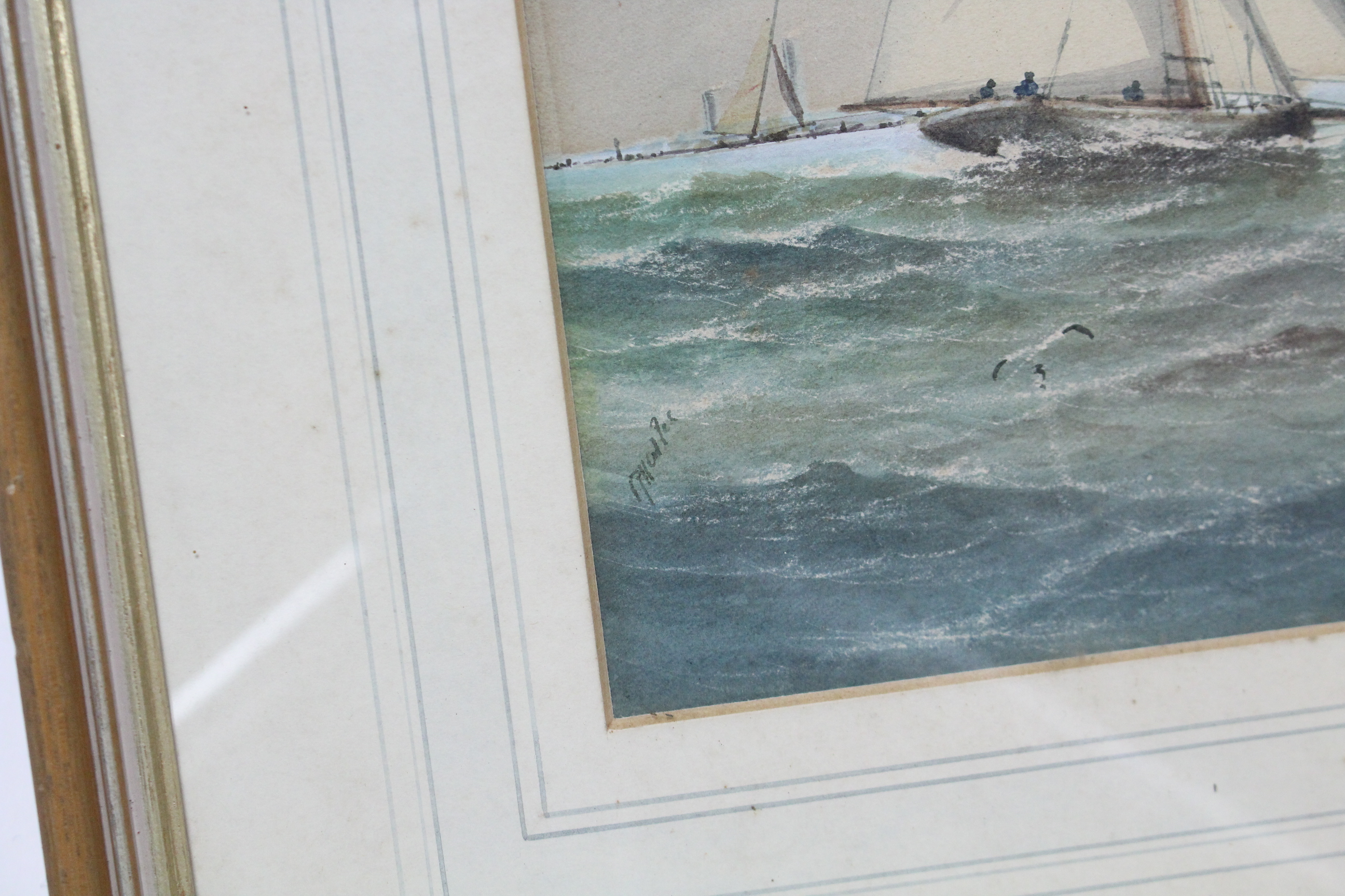 A watercolour painting of a stormy coastal landscape with sailing boat to the fore, titled to - Image 3 of 3