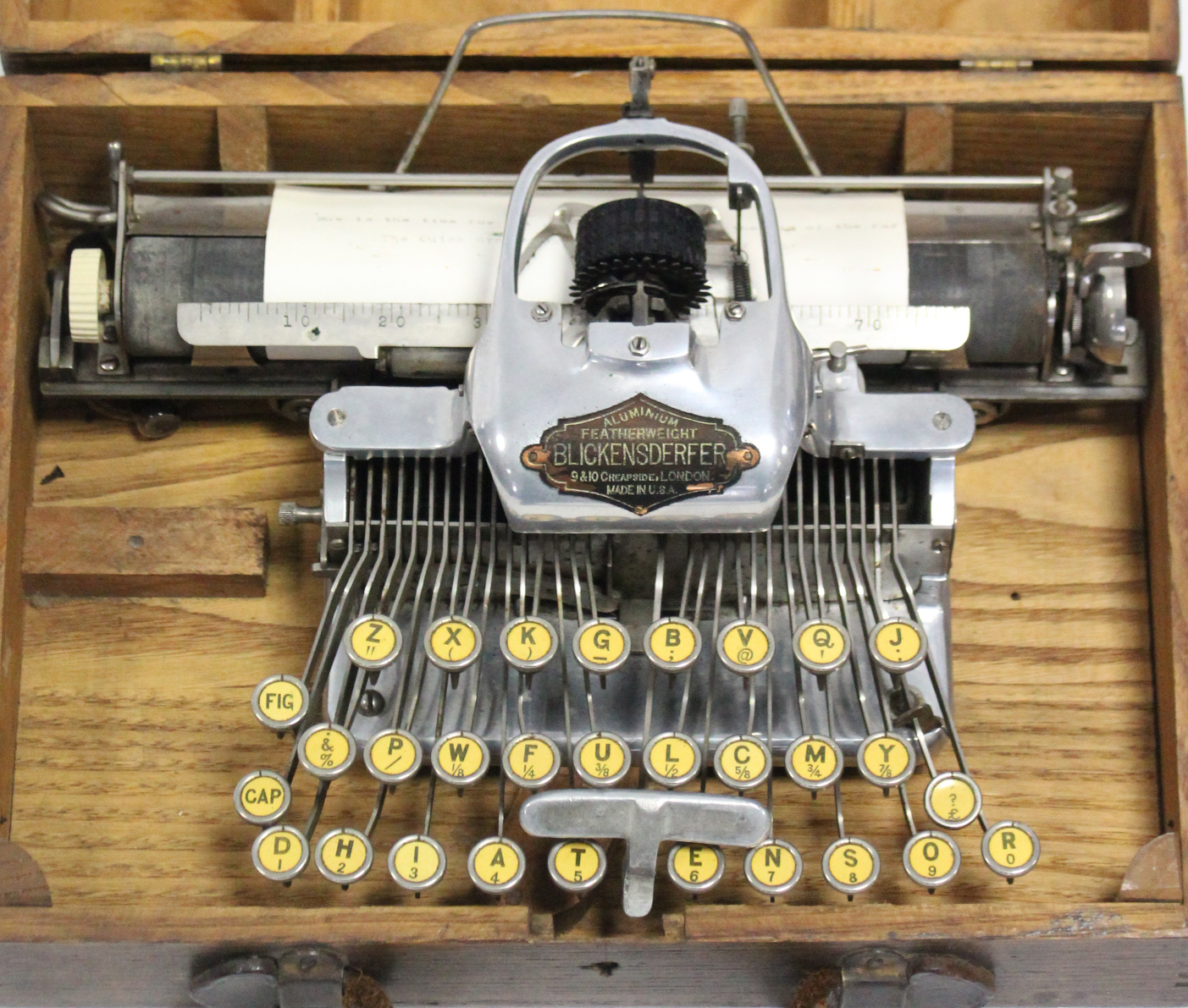 An American early/mid-20th century Blickensderfer aluminium featherweight portable typewriter,