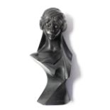 A bronzed female sculpture after E Villanis titled “Scheherazade”, 10 ½” high.