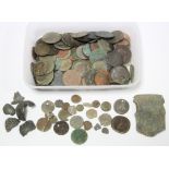 A quantity of excavation finds, including coins, buckles, etc.