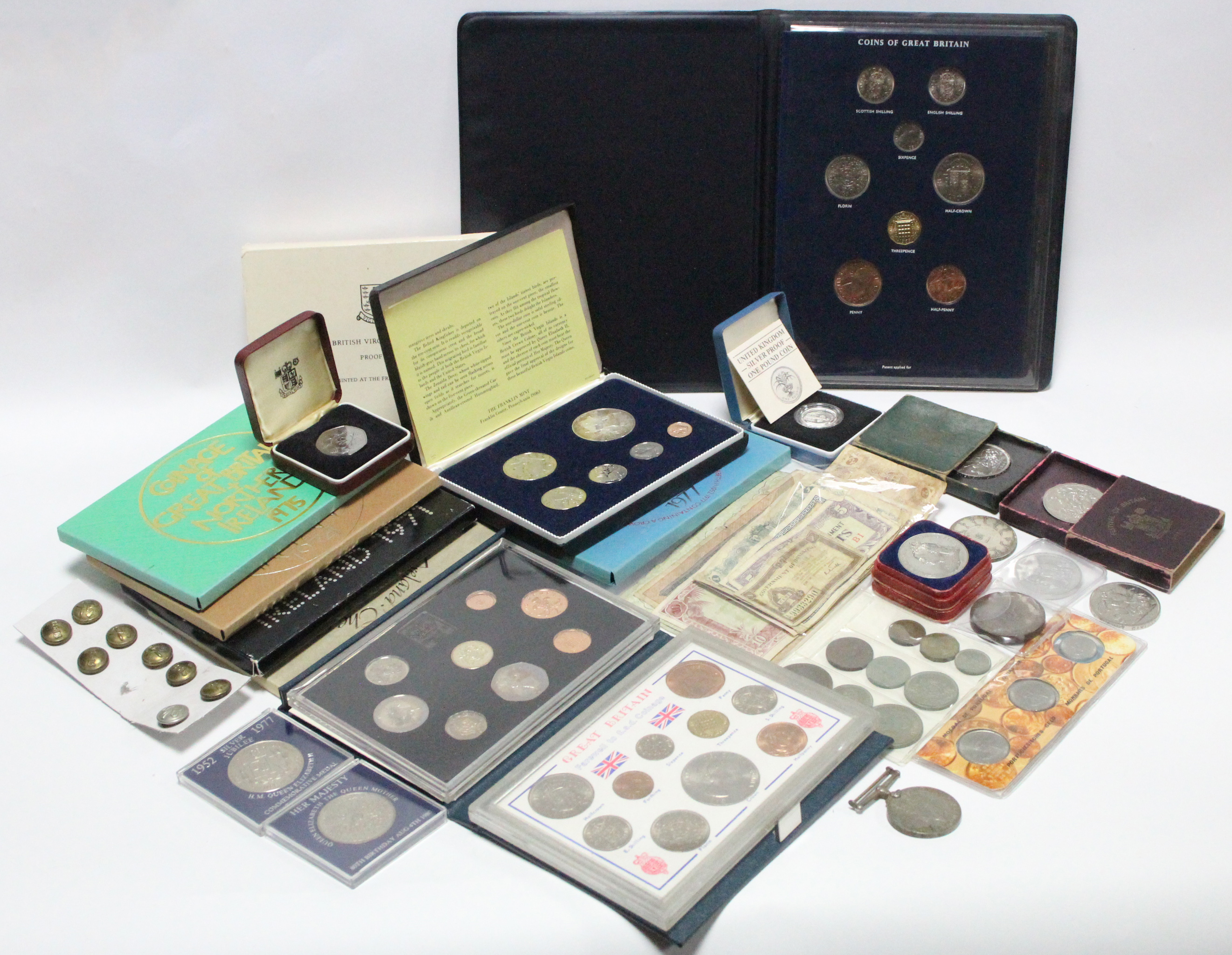 Various sets of UK uncirculated coins, circa 1970’s; various commemorative crowns & other coins;