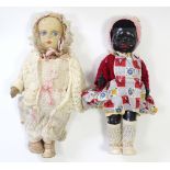 A Lenci-type fabric girl doll with painted features, 16½” high; & a Pedigree black girl doll, 16”