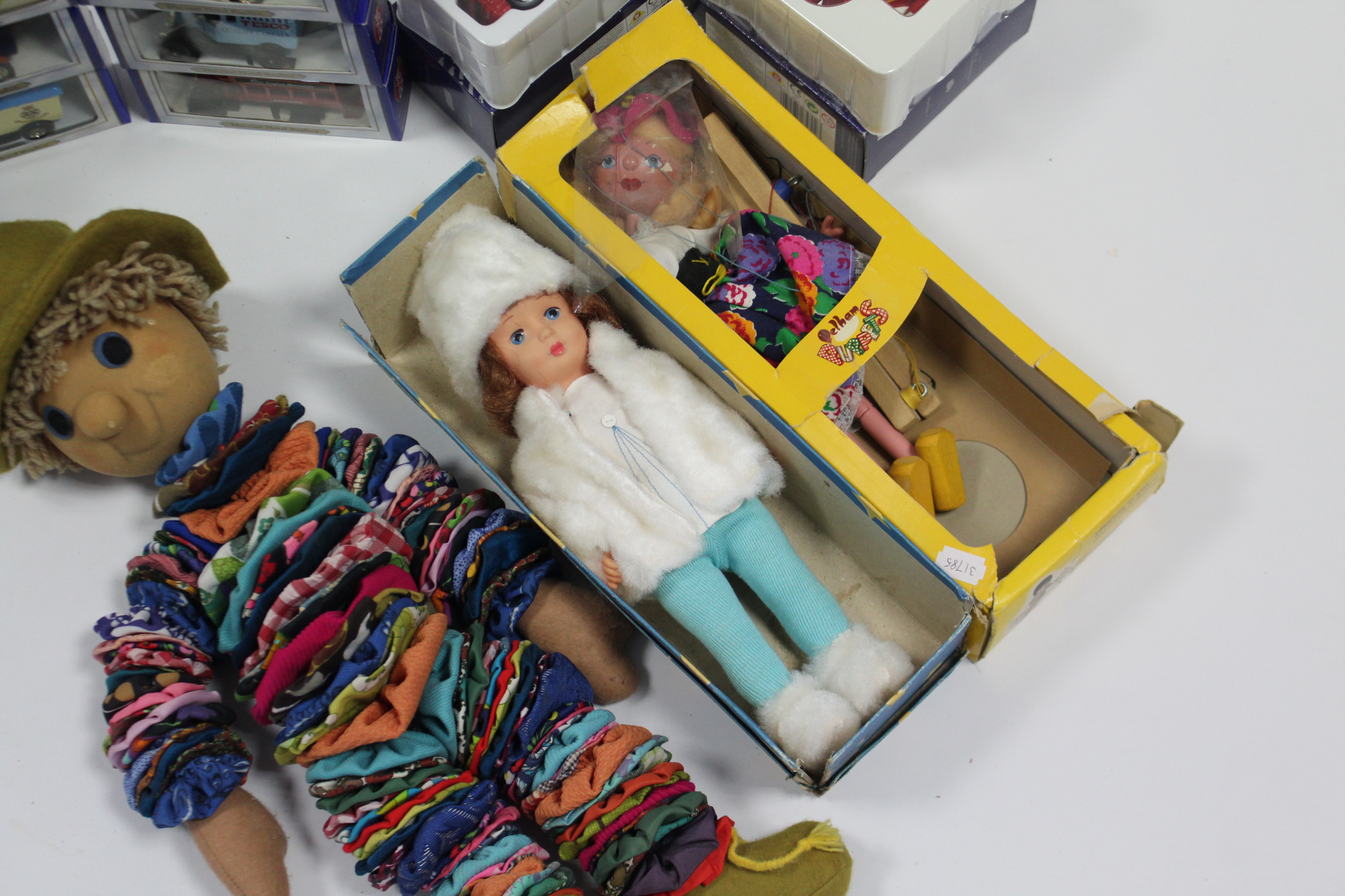 A Pelham string puppet, boxed; a celluloid doll; a soft toy; & fourteen various scale model - Image 2 of 2