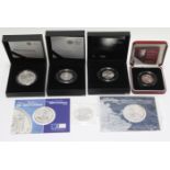 Four Royal Mint “Britannia” silver large £2 coins, 1998, 2001, 2007, & 2012; & three Royal Mint