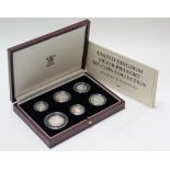 A Royal Mint Silver Proof Piedfort UK six-coin set: £2 (tercentenary 1989); £1 (1988); 50p (1992-3);