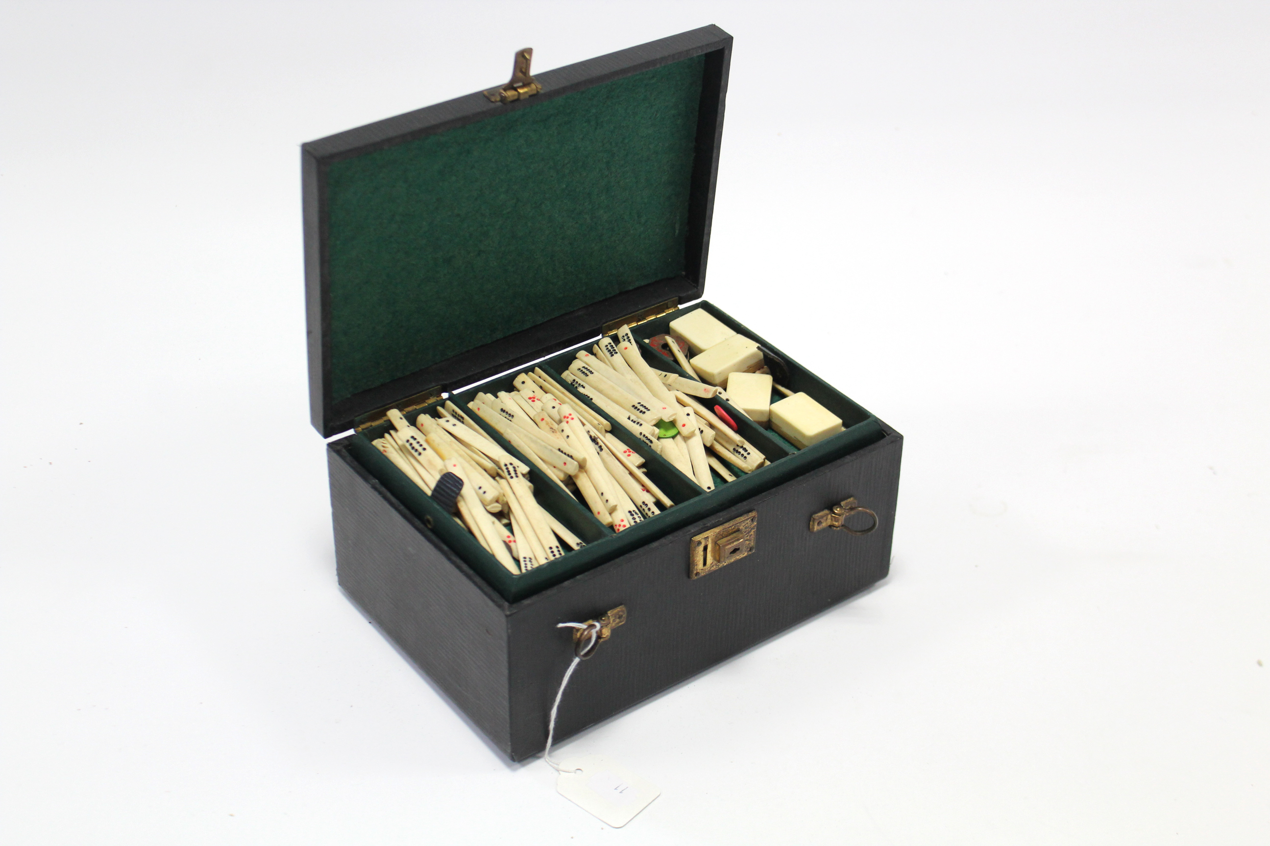 A mid-20th century bone mah-jong set with black morocco leather case. - Image 3 of 3