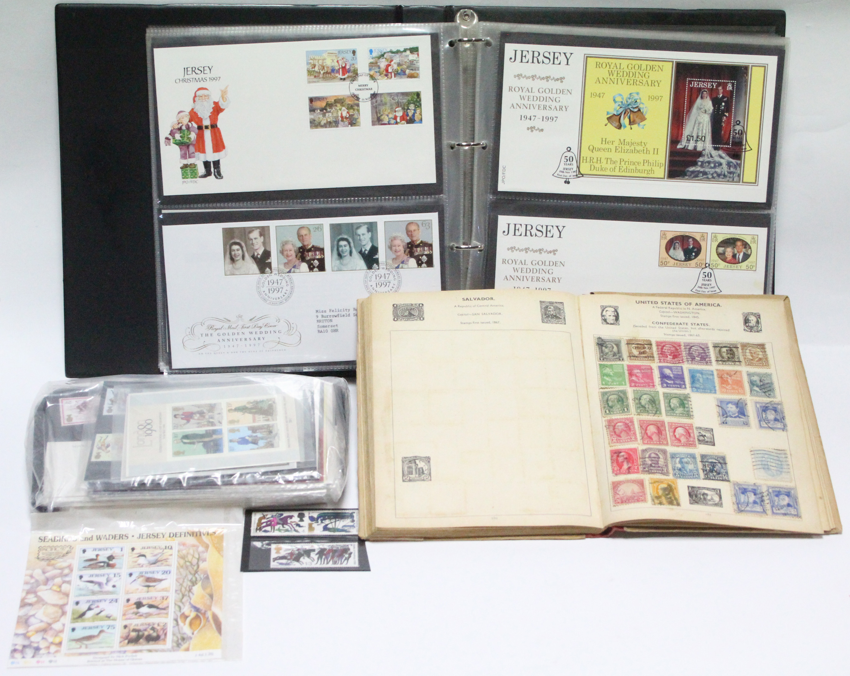 A collection of 112 First Day Covers 1969-2000 in one ring-binder album & loose; a few packs of mint