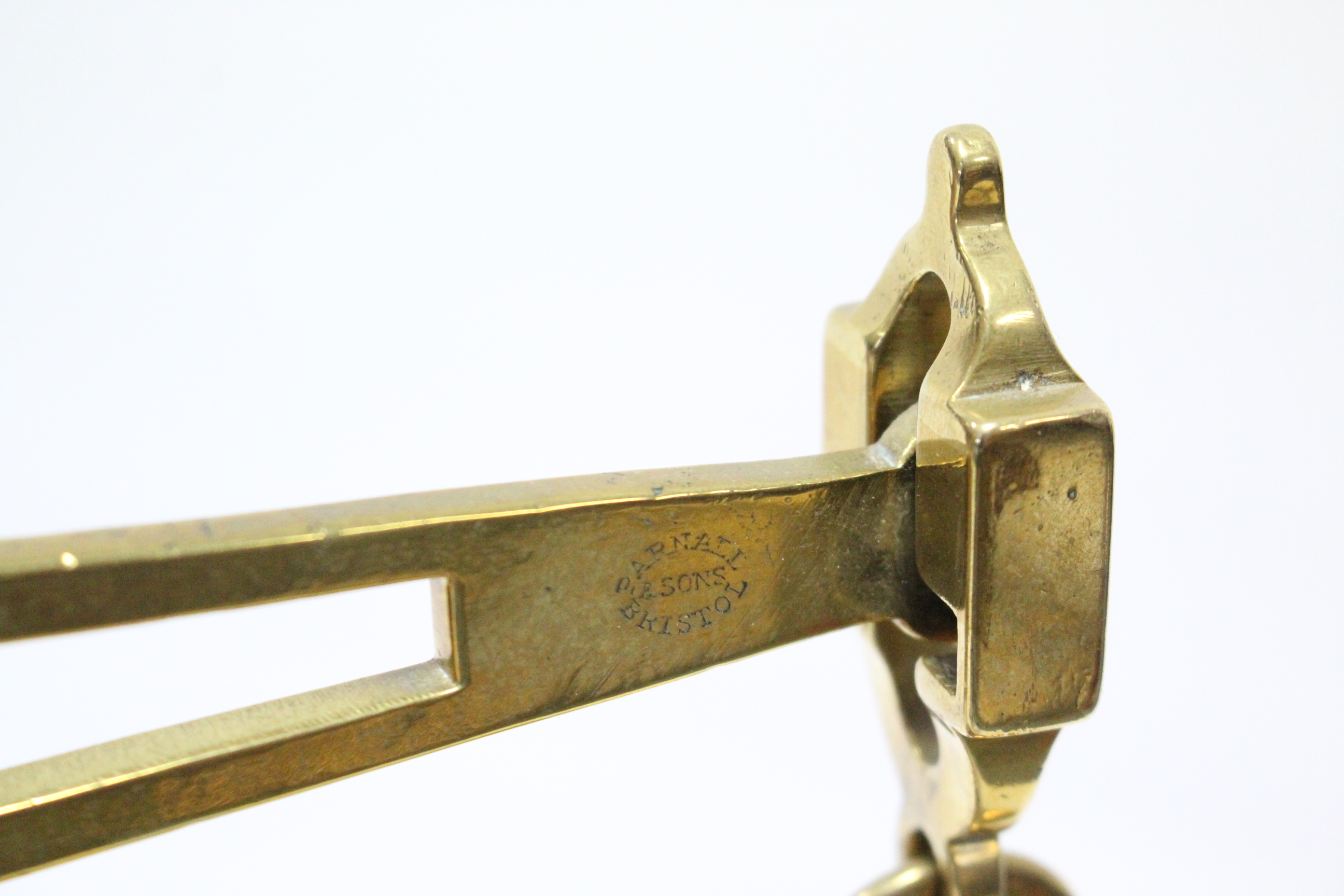 An early 20th-century brass counter-top beam scale by Parnall & Sons, Bristol, stamped "Repaired by - Image 4 of 6