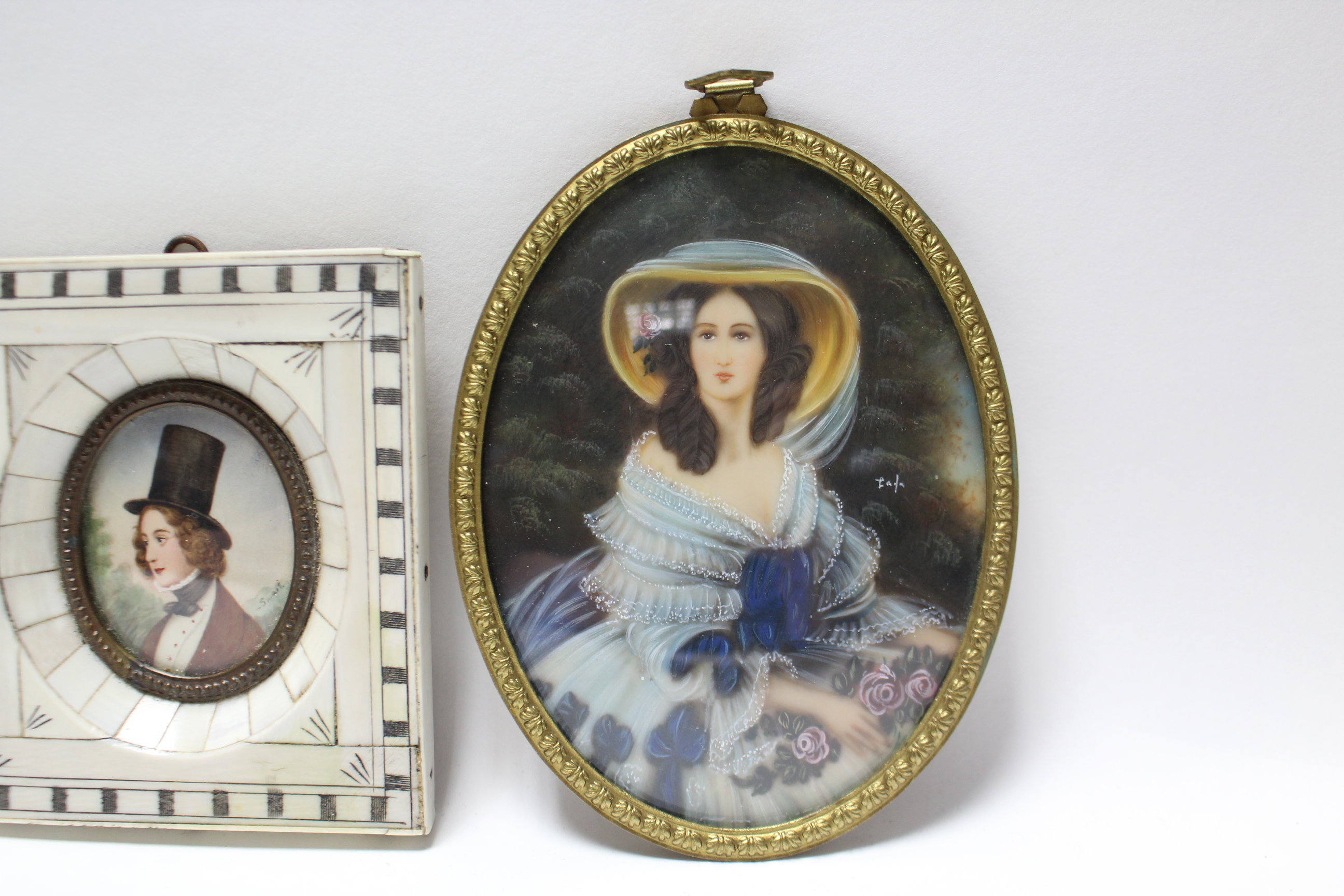 A head & shoulders miniature male portrait study, signed Smart, 1¾” x 1½” (oval) in bone frame; & - Image 3 of 3