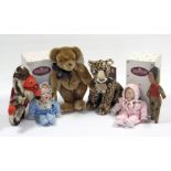 A Merrythought golden plush teddy bear; two Womble soft toys; various TY beanie soft toys; & various