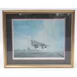 A large artist’s proof coloured print after Gerald Coulson depicting Concorde taking flight, 18¼”