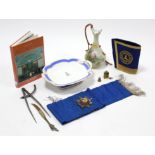 A Masonic regalia armband “Yorkshire North & East Ridings”; a Masonic regalia sash; one volume “