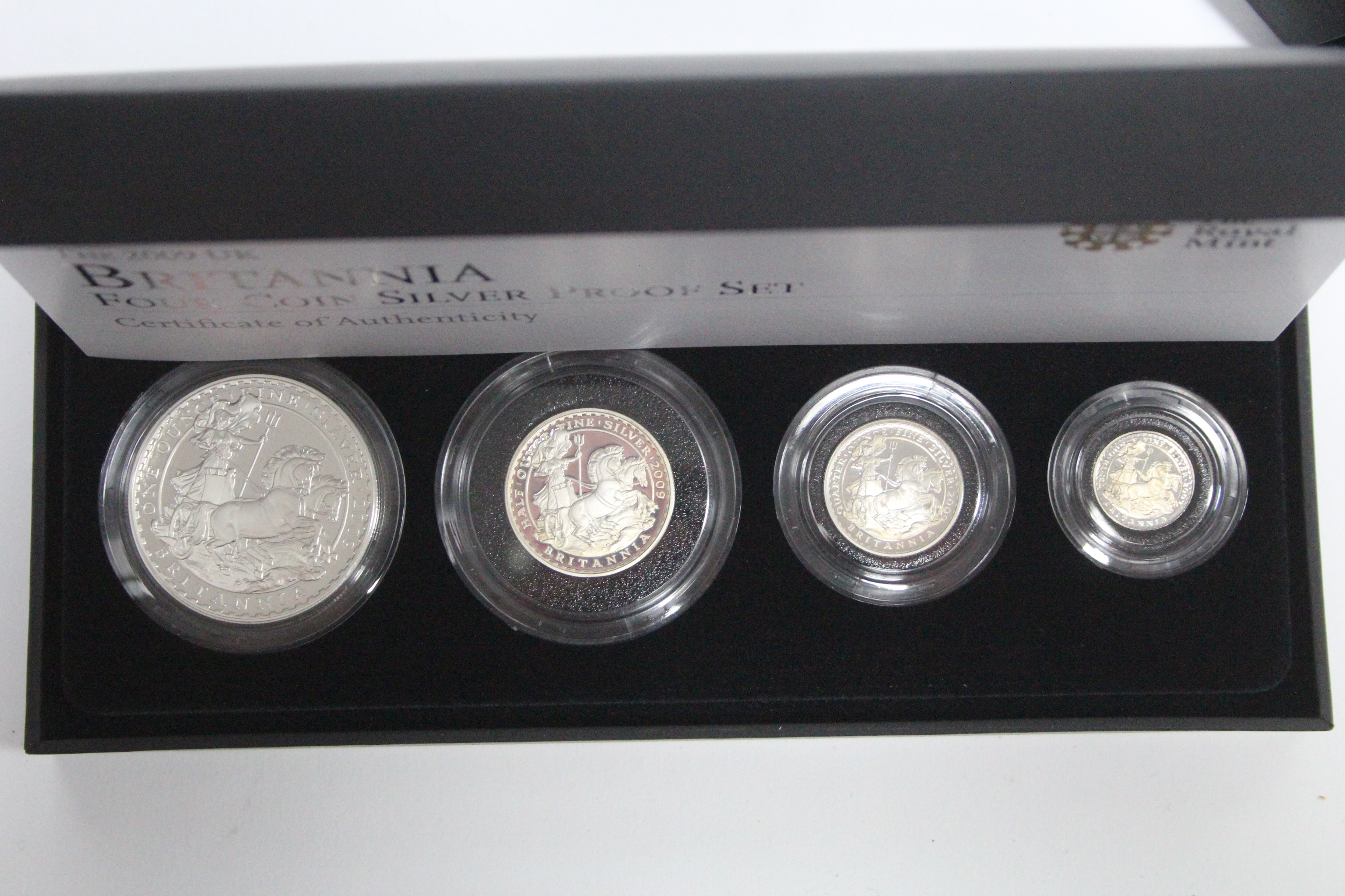 Two Royal Mint “Britannia” sterling proof four-coin sets, £2 to 20p; 2009 & 2010; cased. - Image 2 of 3