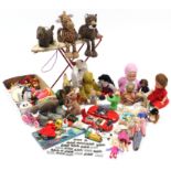 Various dolls; soft toys; model cars, etc.