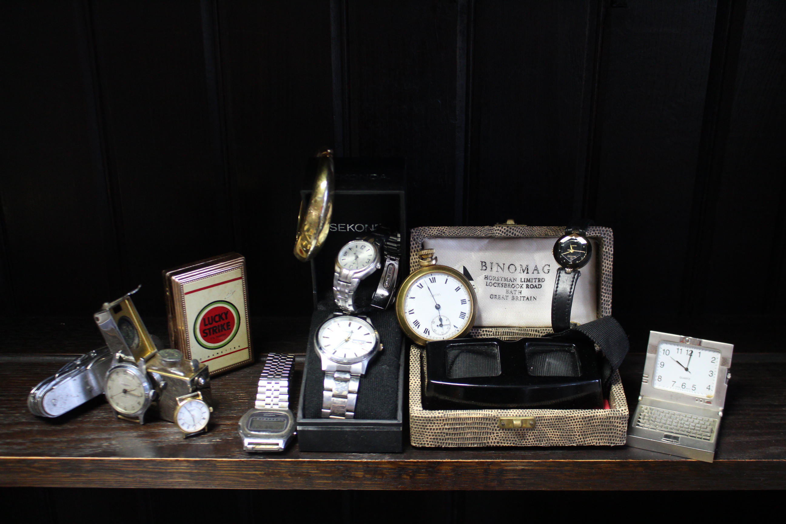 A Smiths gent’s pocketwatch in gilt-metal case; seven various wristwatches; various items of costume