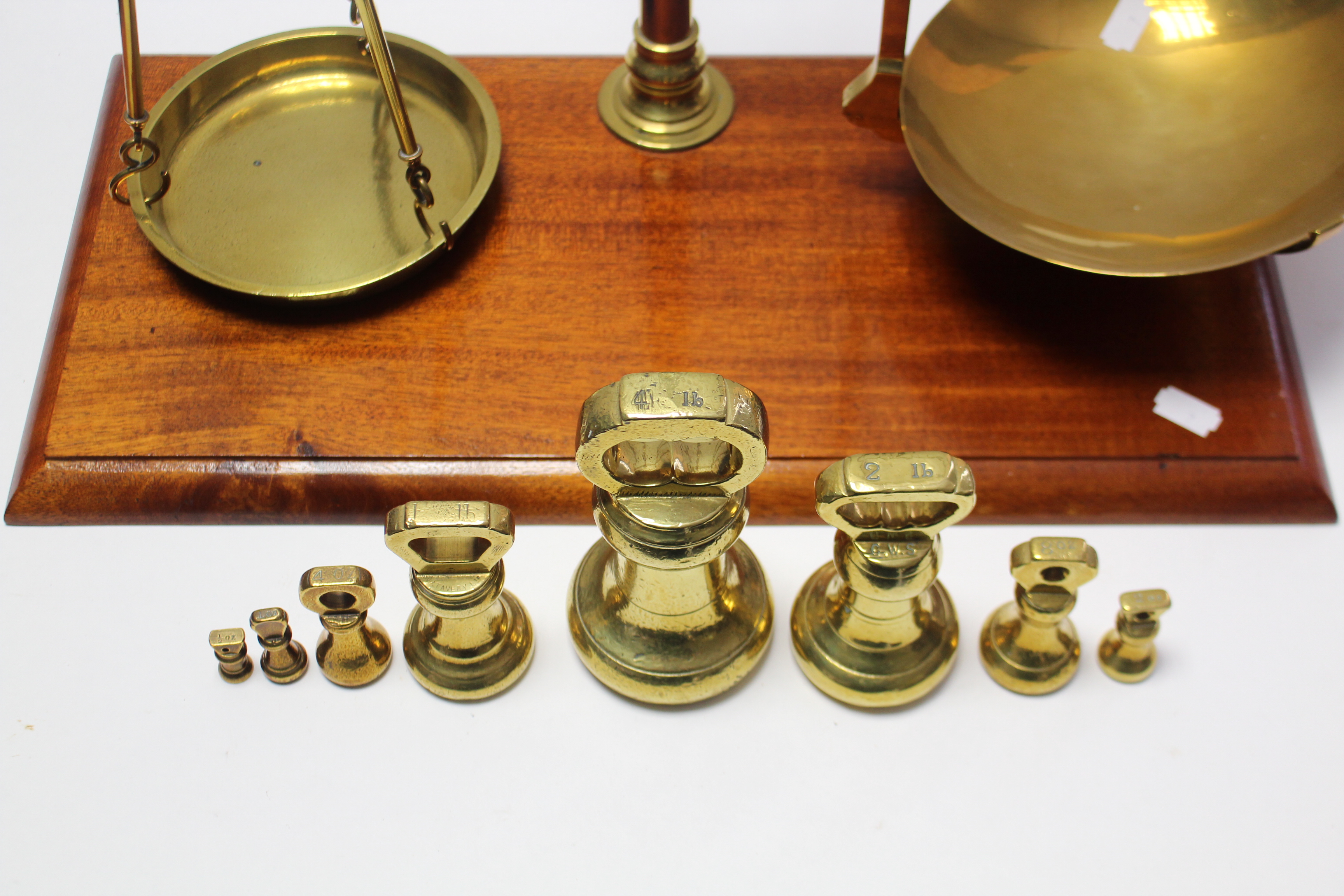 A similar brass counter-top beam scale stamped "G.W.S. Makers, Manchester", with eight brass bell-sh - Image 4 of 4