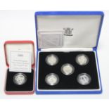 A set of five Royal Mint sterling proof £2 coins, 2003-2007, cased; & a 2001 silver Piedfort
