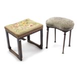 A 19th century dressing table stool with kidney-shaped seat, & on square tapered legs, 19” wide; &