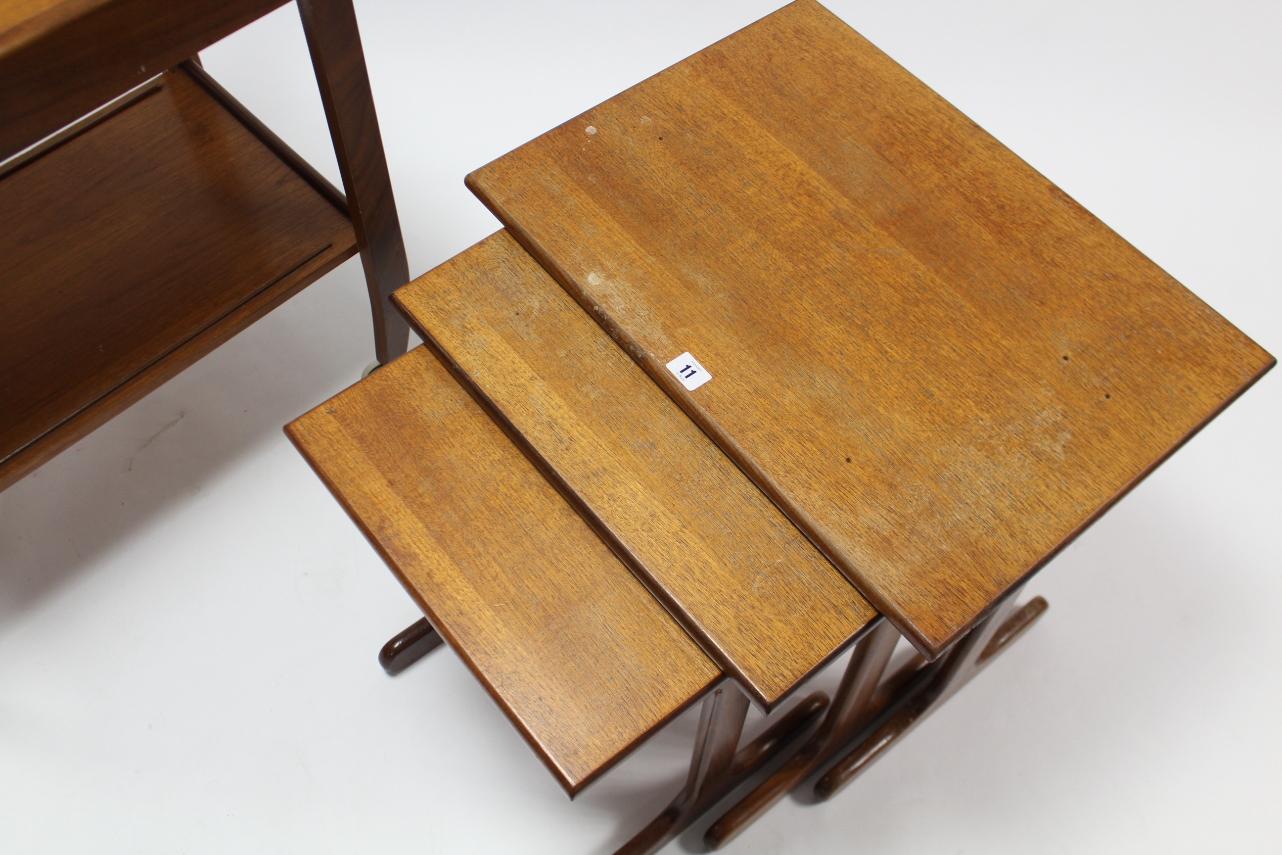 A teak nest of three rectangular occasional tables; & a teak rectangular two-tier tea trolley. - Image 3 of 3